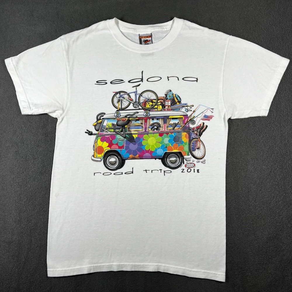 Duck Co Sedona Road Trip 2018 Graphic Tee VW Van Biking‎ Travel Shirt White Sz S